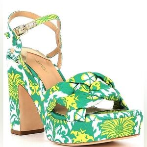 Antonio Melani Bold floral platform sandals green and yellow pattern